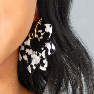 Black and White Lotus Flower Earrings
